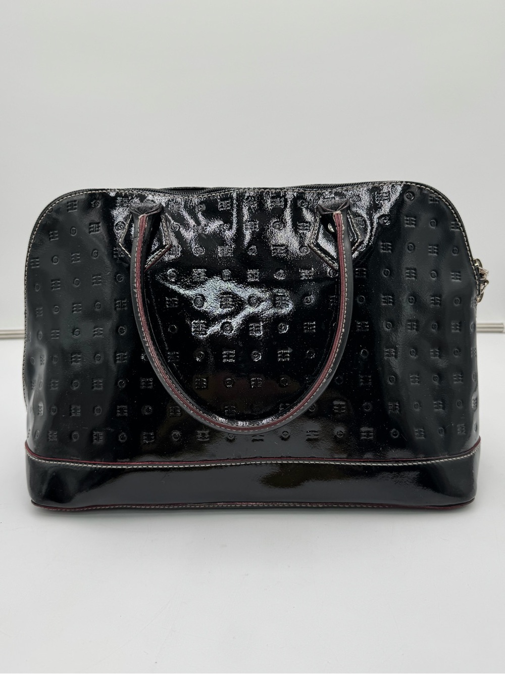 Arcadia Black Patent Leather Satchel Tote Made in Italy Embossed Shoulder Bag